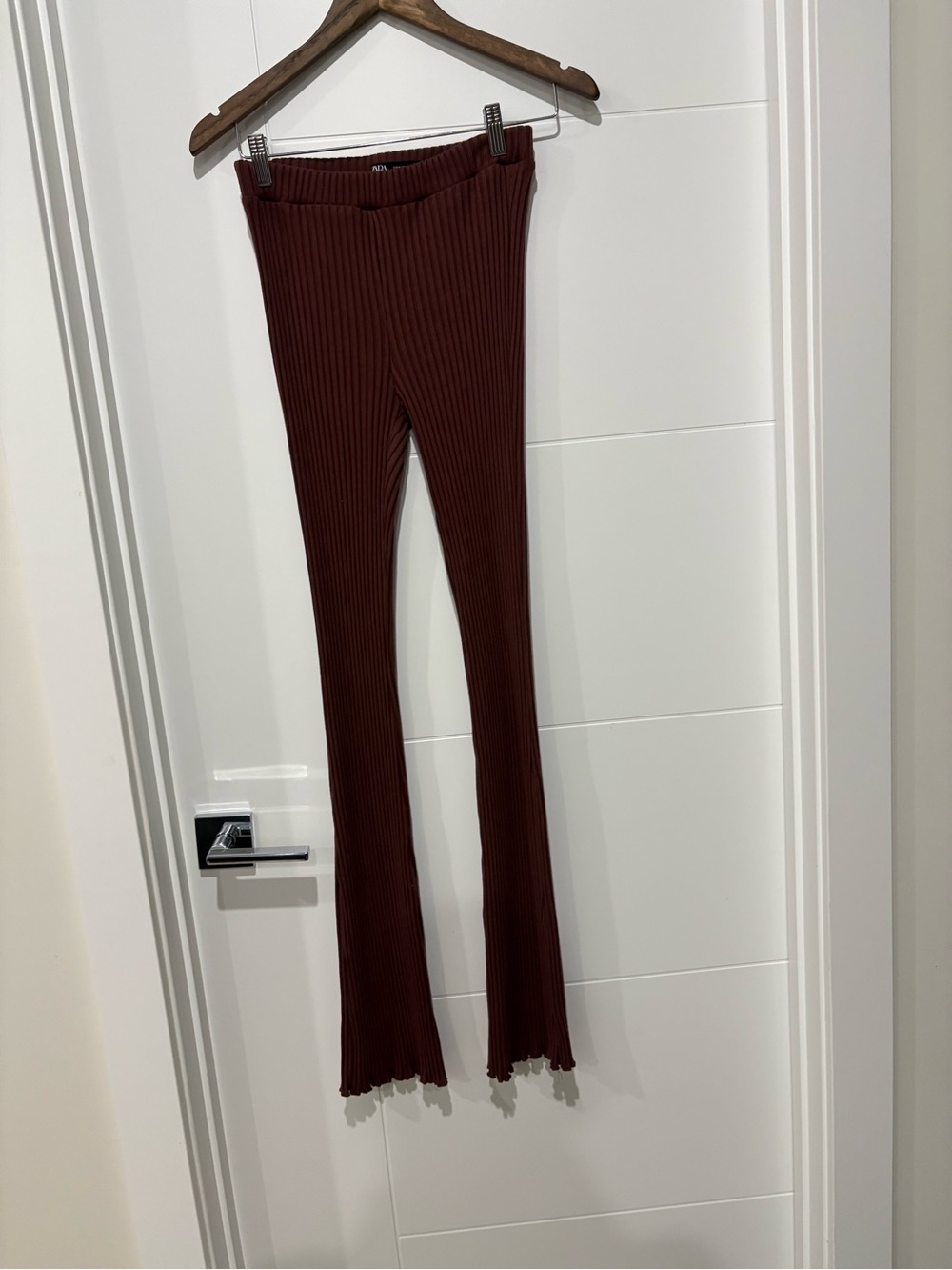 Zara Ribbed Flare Pants in Dark Burgundy Brown